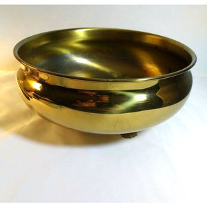 Vintage Brass 3 footed Pot Bowl Planter 3.5” H x 8.5" D Patina Shallow Round